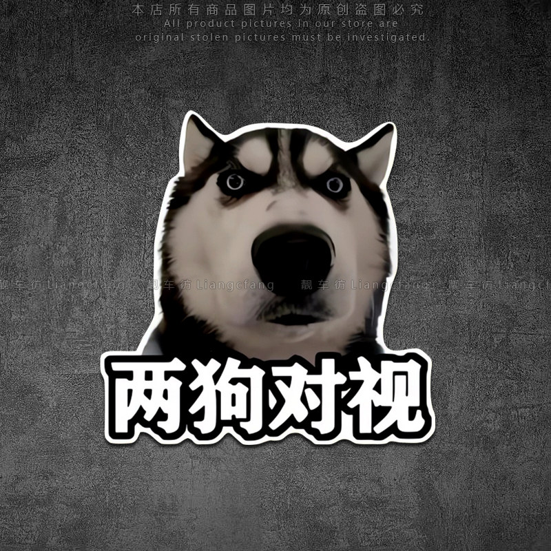 汽车贴纸哈士奇表情包两狗对视搞笑电动摩托行李箱创意反光装饰贴