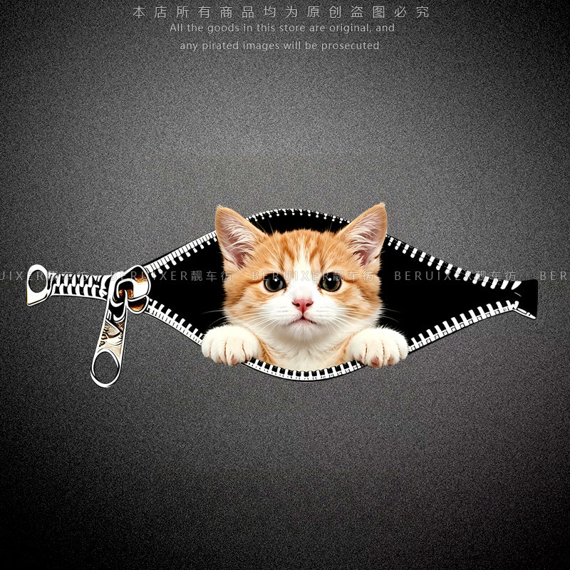 可爱猫咪拉链趣味装饰贴图片