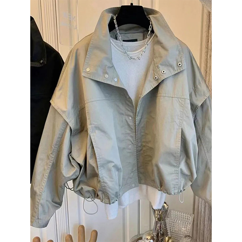 欧洲站欧货冲锋衣外套女士春秋季大码高级感短款风衣宽松夹克上衣