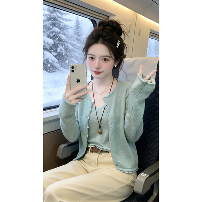 针织吊带叠穿长袖开衫两件套女