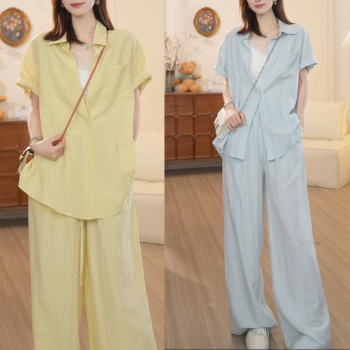 运动休闲松弛感短袖阔腿裤两件套