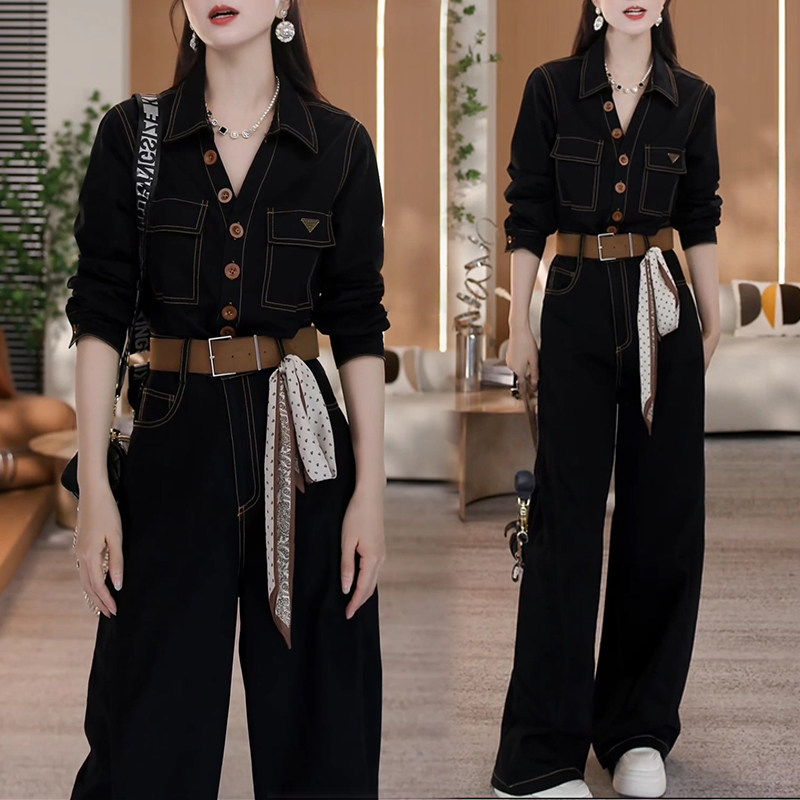 胖mm高级感复古牛仔连体裤女士2026春秋季新款时尚减龄穿搭连体衣