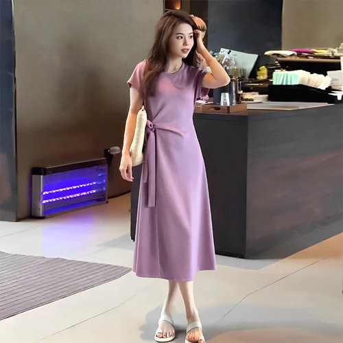 小众设计感短袖连衣裙女2026新款爆款夏季气质开叉收腰a字长裙子