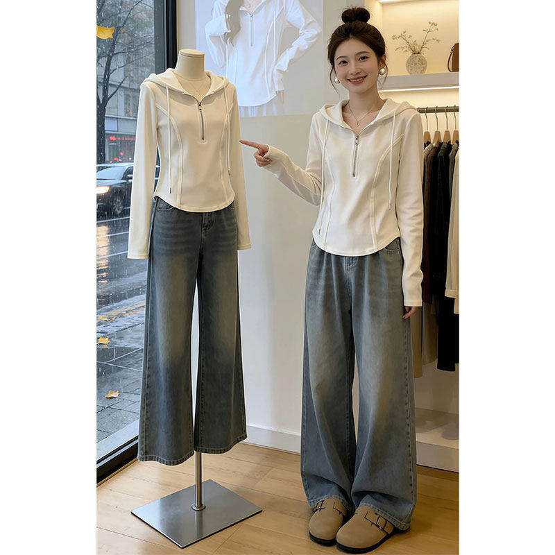 2026春季新款连帽半拉链时尚洋气长袖T恤女小众修身显瘦内搭上衣