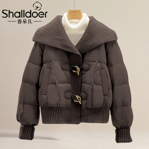 针织翻领短款棉衣棉服女冬季