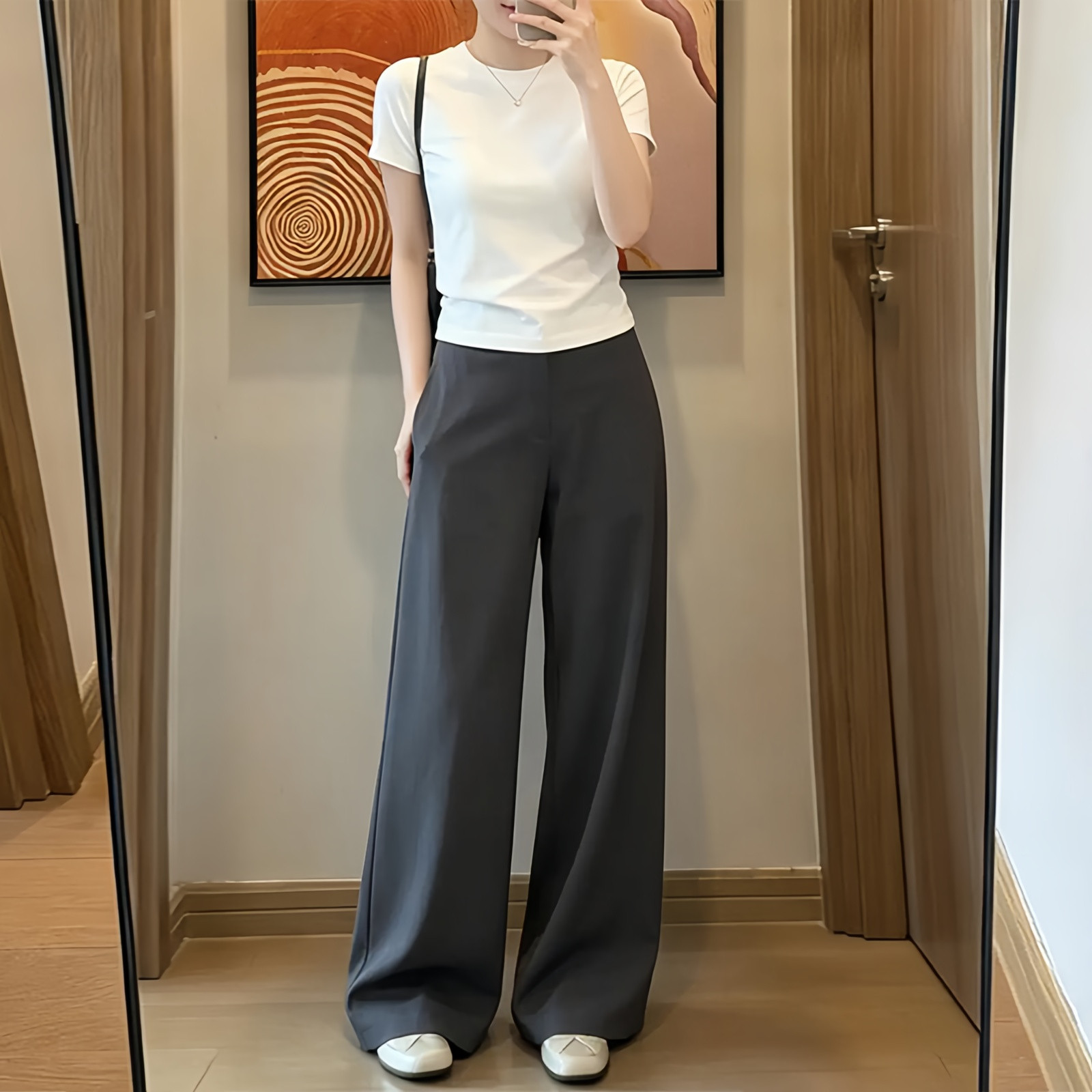 韩版简约套装女士2026夏季新款纯色修身短袖t恤垂感西装裤两件套