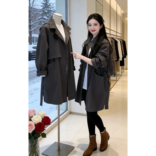 超好看慵懒风纯色风衣外套女