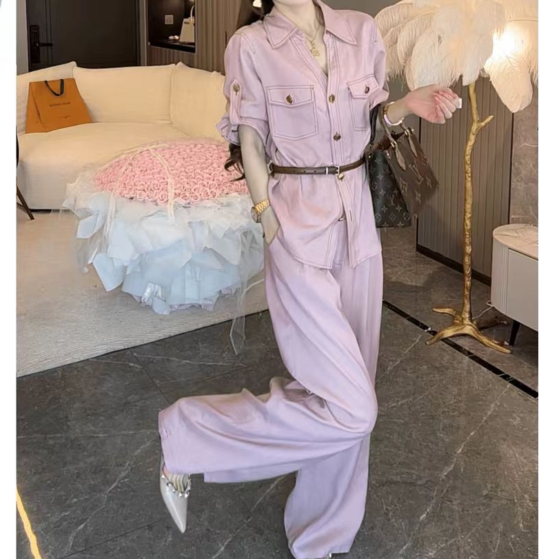 高级感粉色工装别致连体裤女2026夏季新款宽松显高显瘦阔腿连体衣