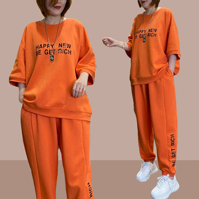 时尚休闲运动服套装女士2026夏季新款宽松大码胖mm遮肉显瘦两件套