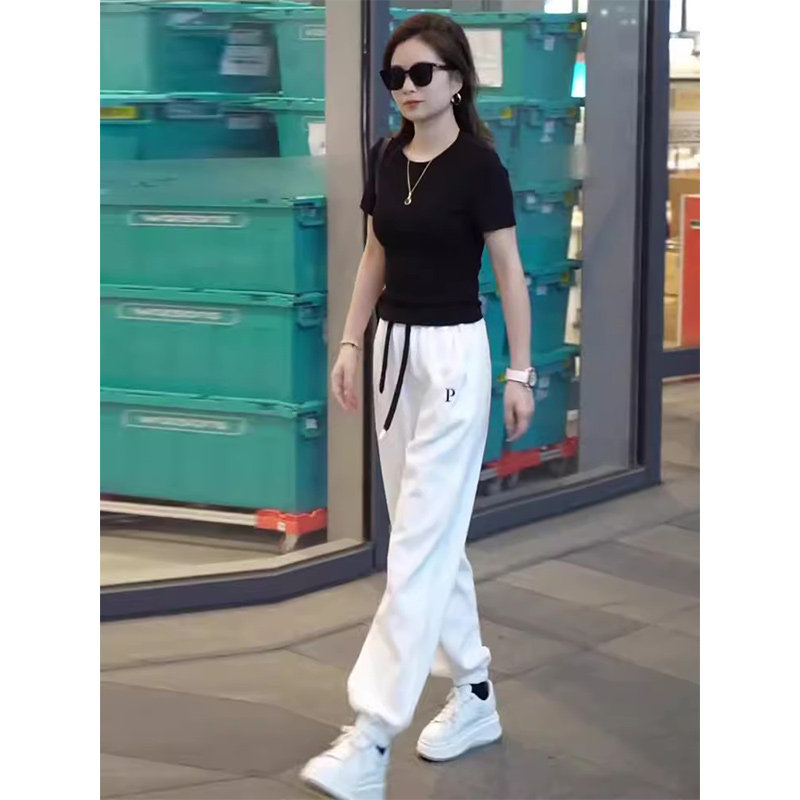 欧货简约休闲运动套装女夏季2026新款气质修身显瘦短袖T恤束脚裤