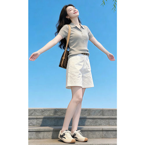 巨好看的两件套夏装2026新款爆款polo衫短袖t恤高腰休闲裤套装女