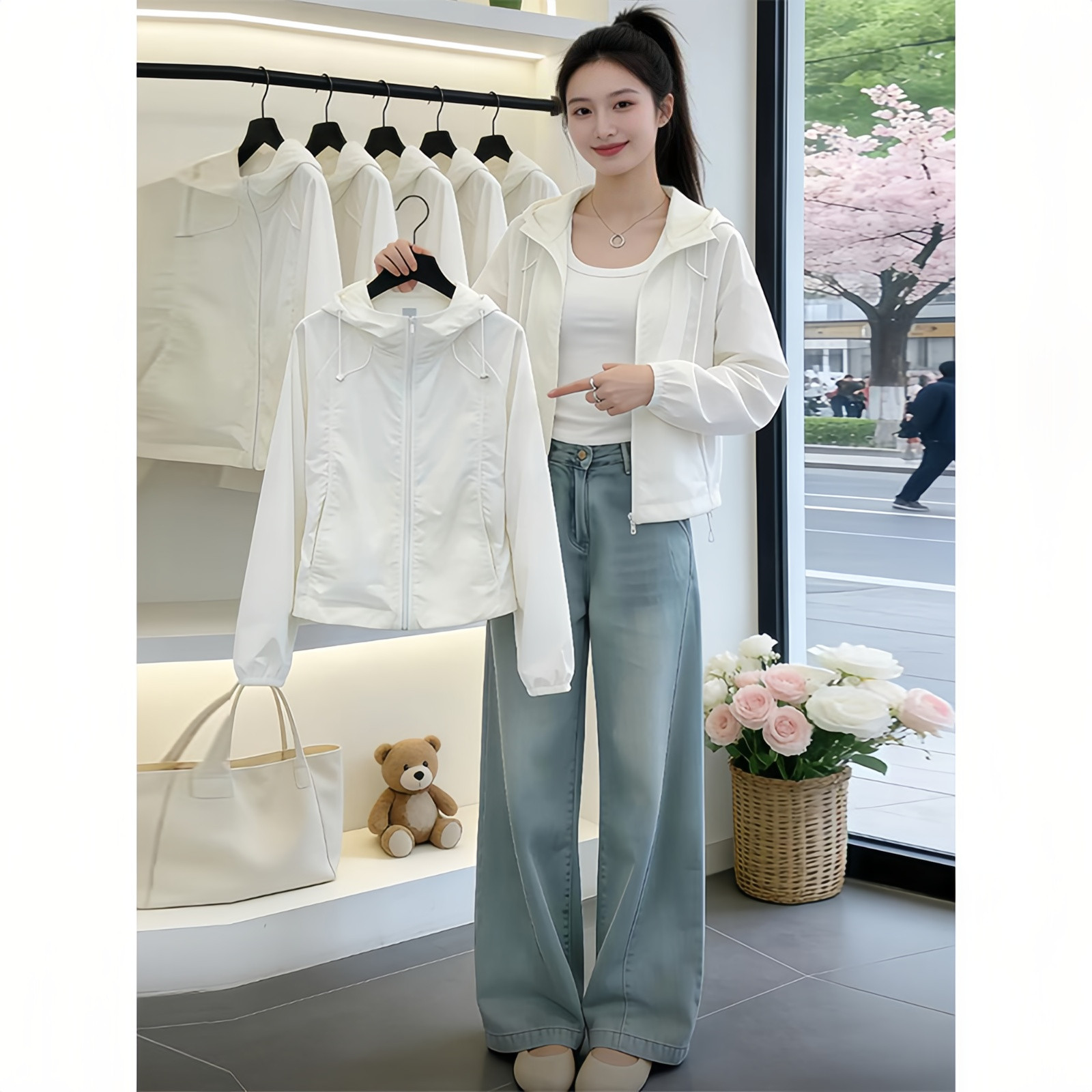 小个子粉色减龄连帽抽绳防晒衣女夏季新款户外轻薄透气防晒服外套