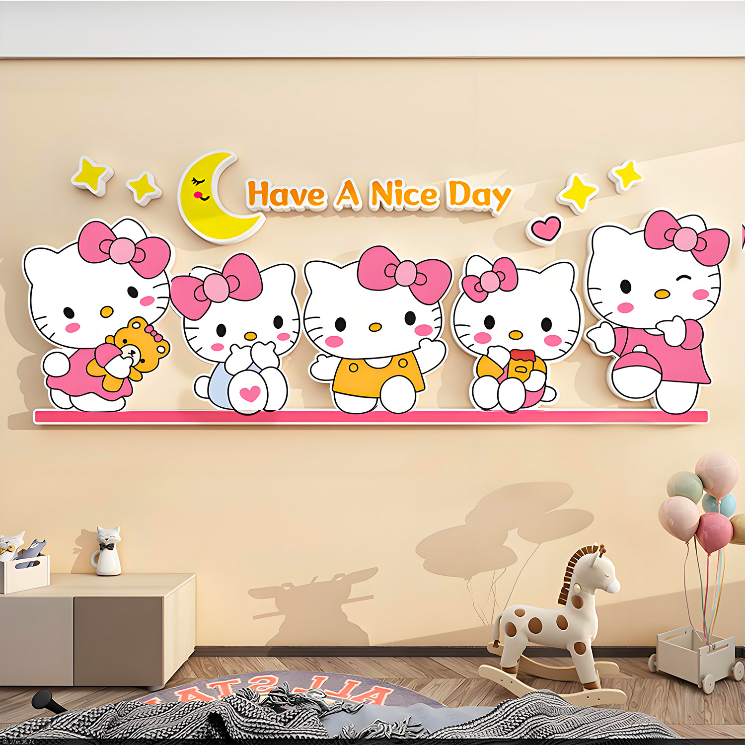 hellokitty猫墙贴画三丽鸥女孩公主卧室床头墙面装饰儿童房间布置图片