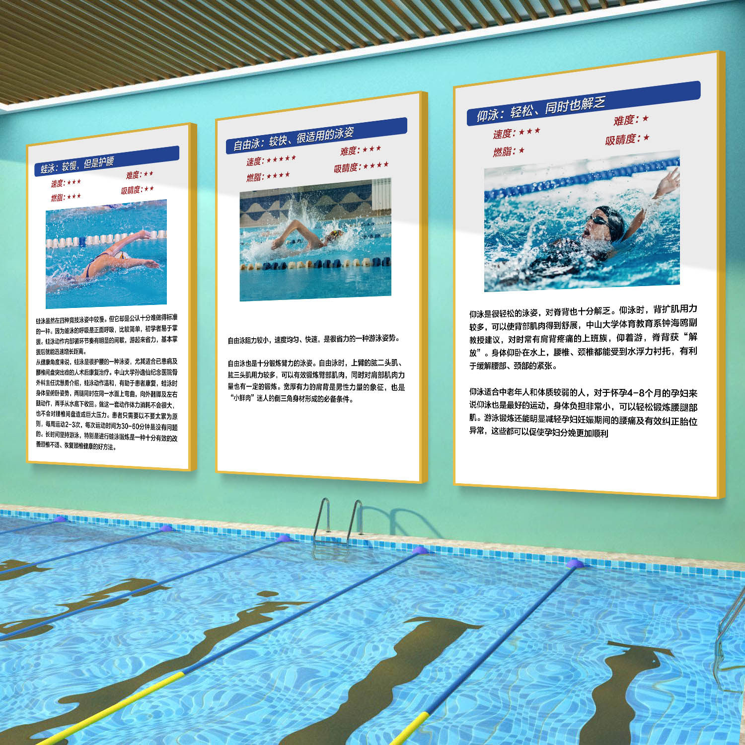 游泳馆墙面装饰挂壁画儿童少年运动泳池培训班背景墙贴纸宣传海报