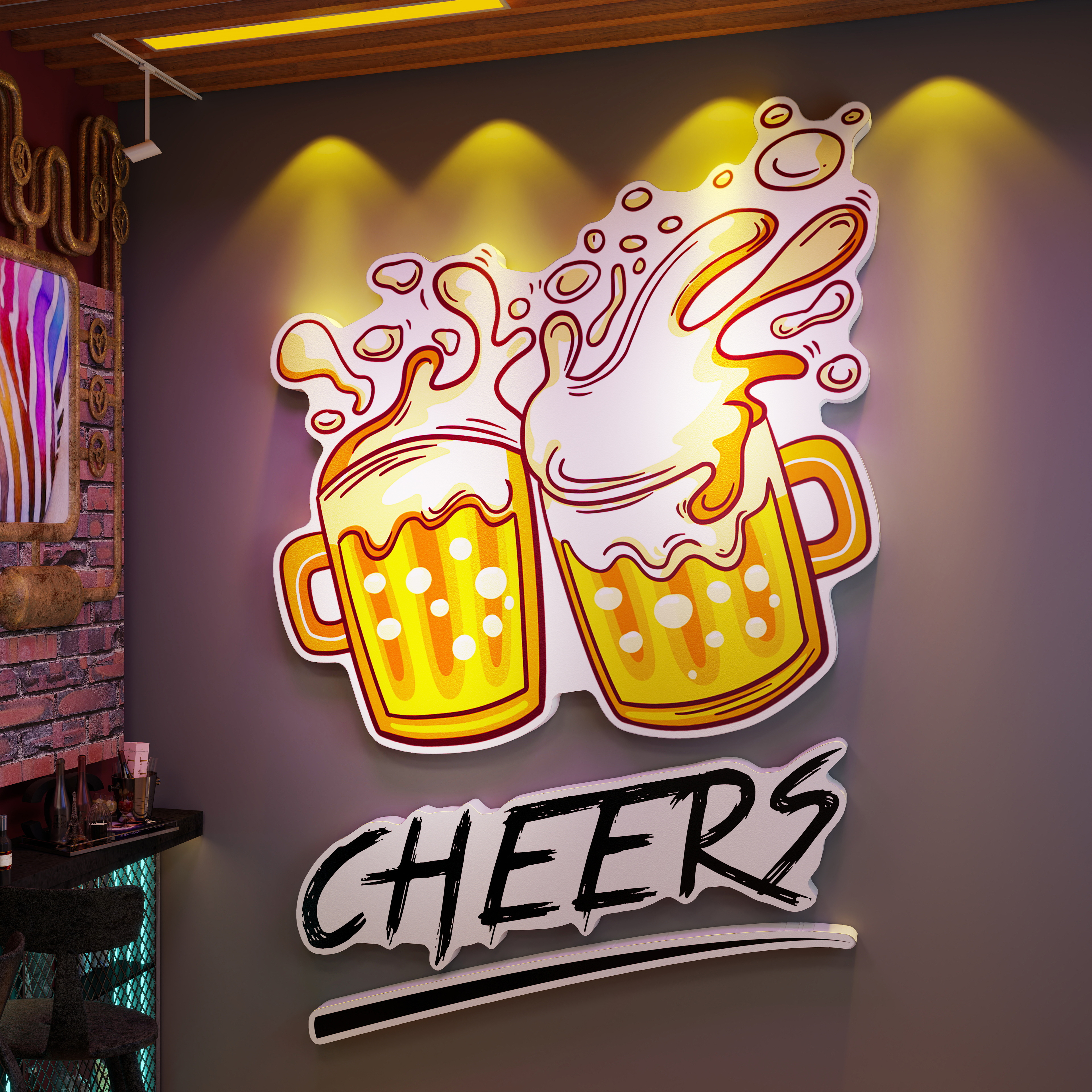 酒吧场景氛围布置壁画小酒馆清吧烧烤店创意文化墙面装饰贴纸挂画