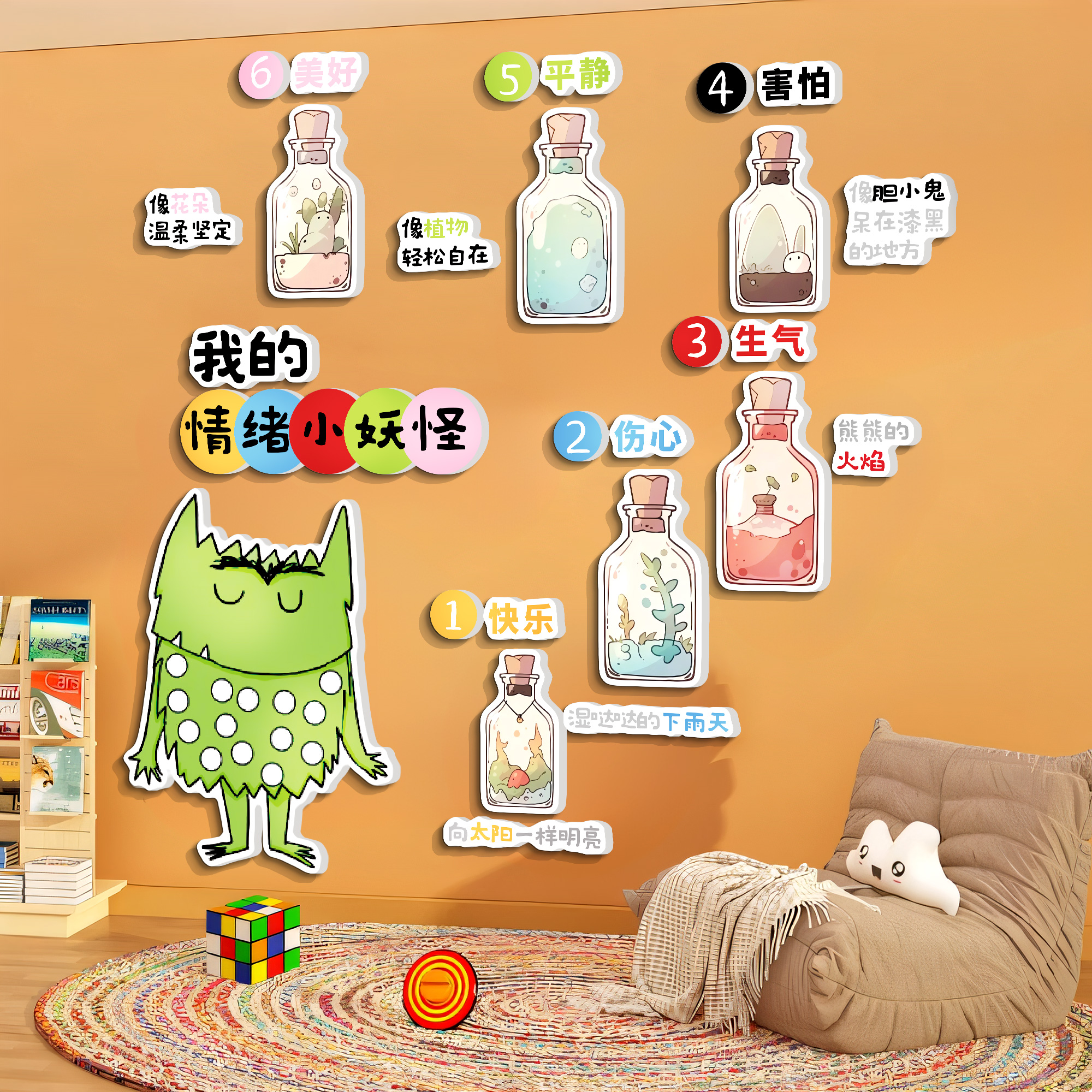 心理咨询室情绪怪兽文化墙装饰画