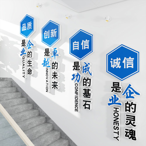 企业文化墙设计办公室氛围布置公司楼梯墙面装饰挂画 画励志标语