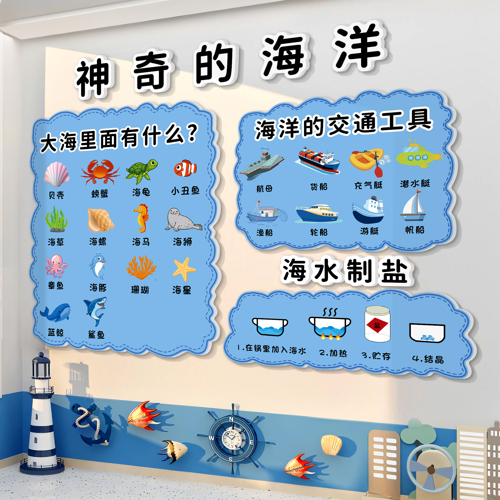 海洋风幼儿园环创成品主题文化墙