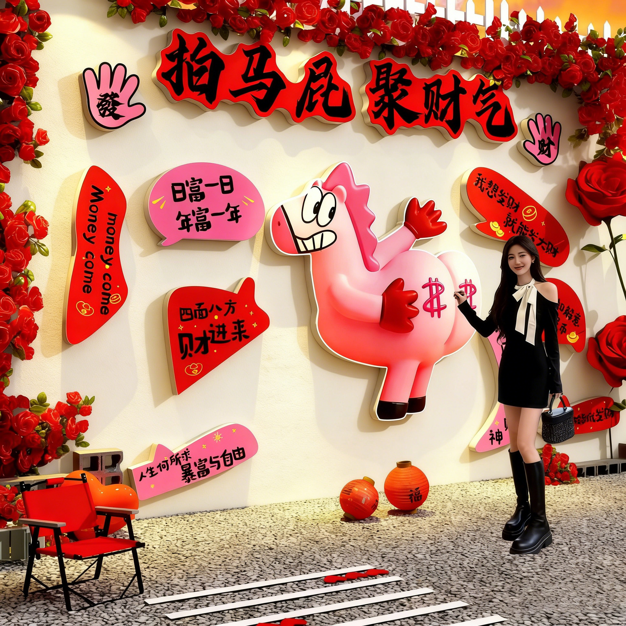2026马新年装饰拍马屁网红打卡墙贴拍照区氛围布置造景形象背景墙,家居饰品,软装墙贴,淘宝优惠券,粉丝福利购,淘宝优惠卷