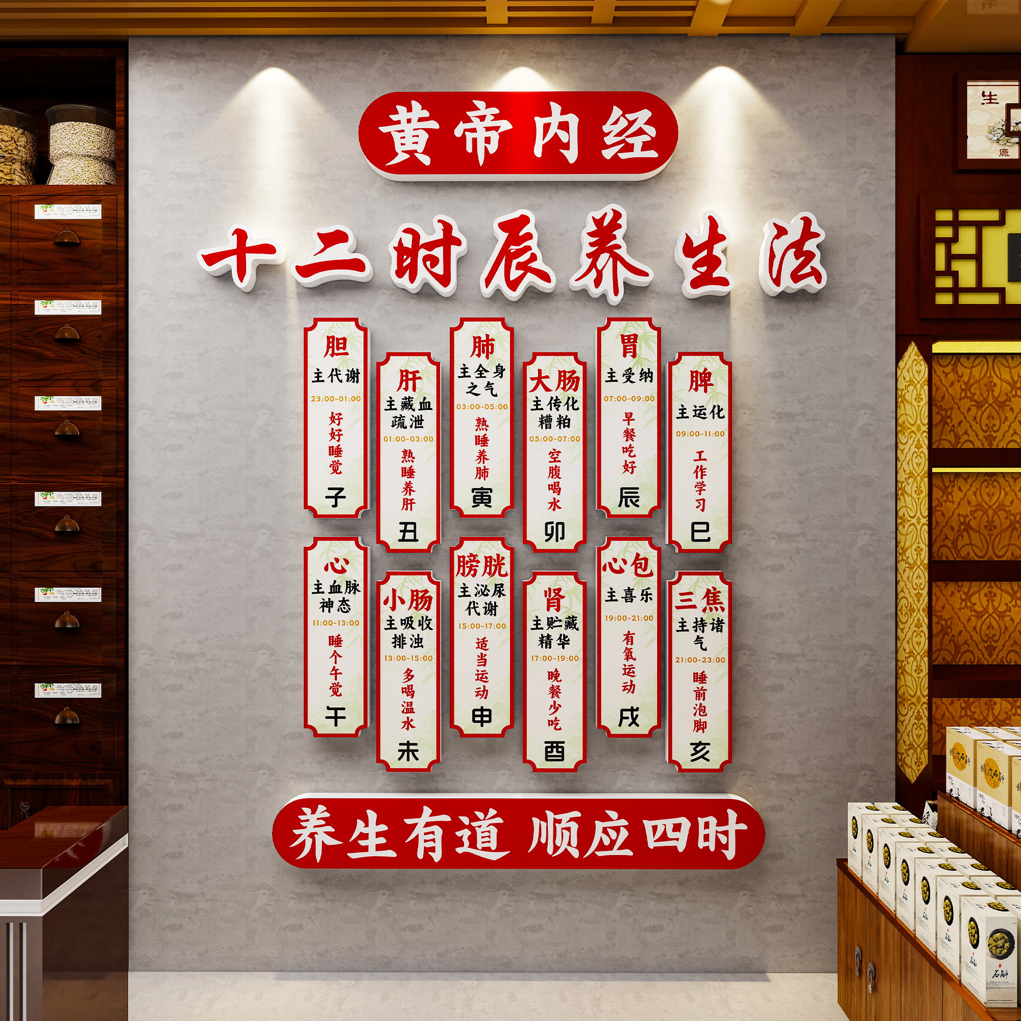 十二时辰养生图中医养生馆形象墙氛围布置海报中医院文化墙面贴纸,家居饰品,文化墙贴,淘宝优惠券,粉丝福利购,淘宝优惠卷