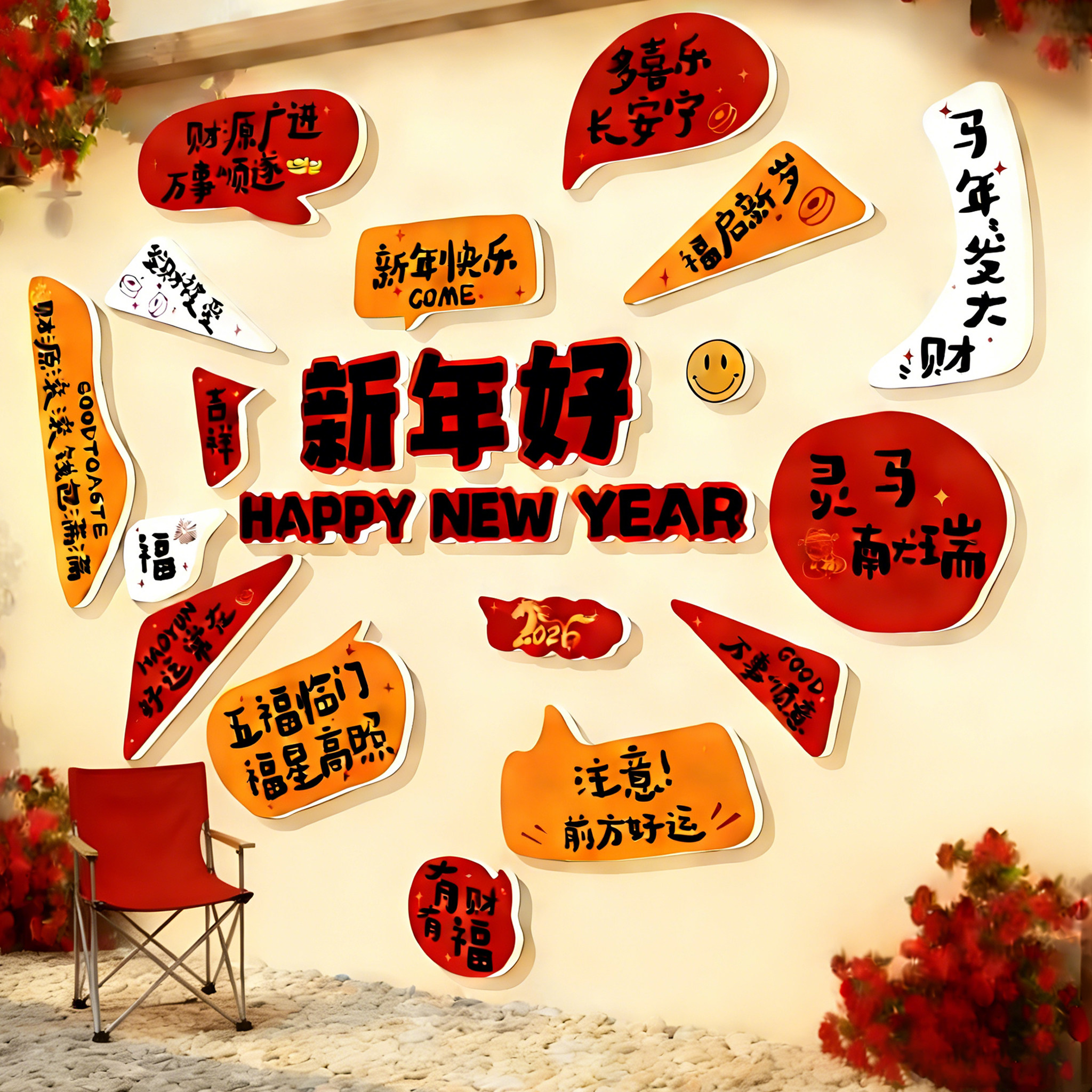 2026过马新年装饰春节氛围网红打卡拍照区布置造景形象背景墙贴纸,家居饰品,软装墙贴,淘宝优惠券,粉丝福利购,淘宝优惠卷
