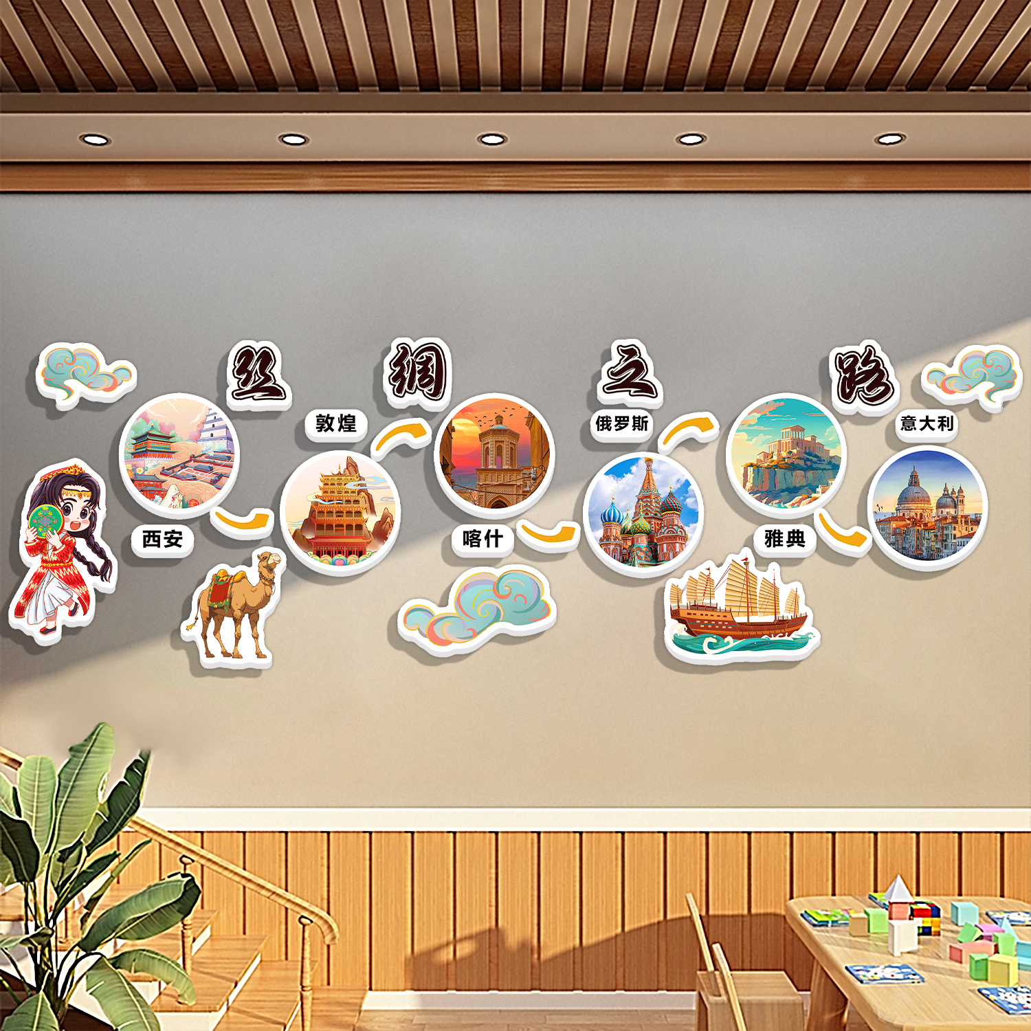 丝绸之路文化墙贴画幼儿园环创
