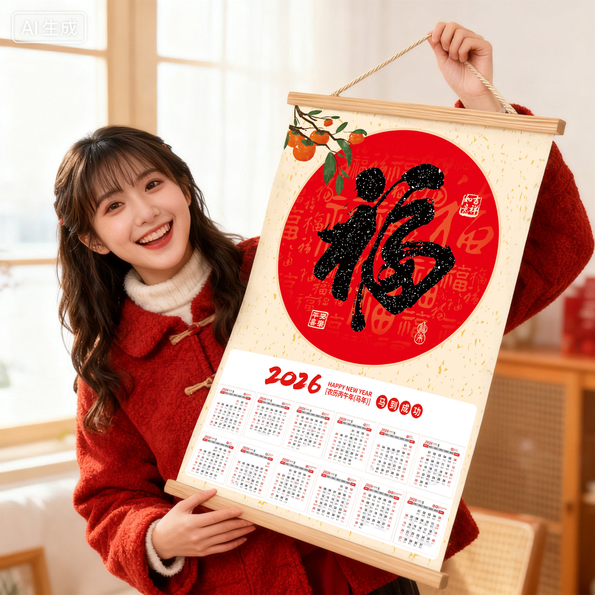 2026年新款挂历马年家用挂墙中国风福字日历全年创意高端年历定制,文具电教/文化用品/商务用品,挂历,淘宝优惠券,粉丝福利购,淘宝优惠卷
