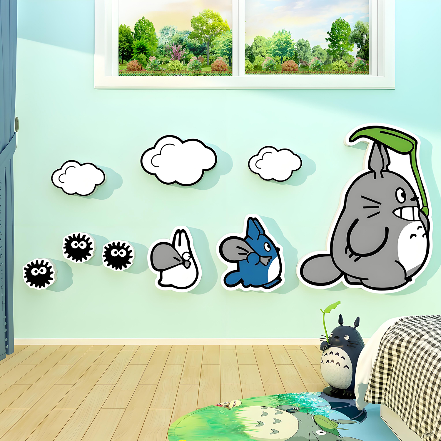卡通龙猫贴纸儿童房间布置墙面装饰挂画室亚克力3d立体公仔宫崎骏图片