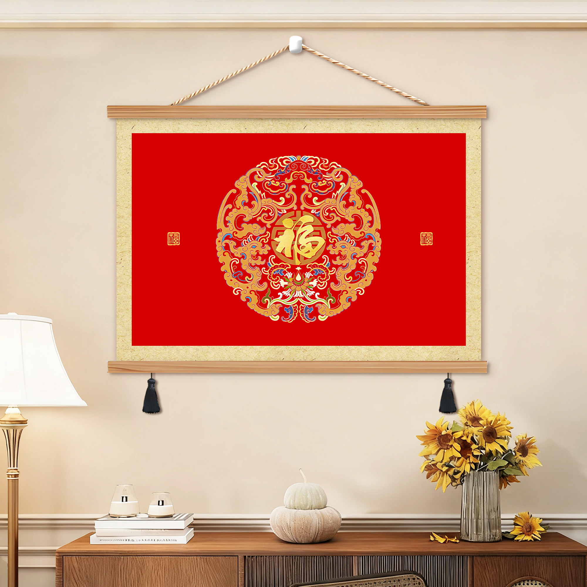 2026马新年福字百福图挂画客餐厅装饰画入户门玄关电视布置背景墙