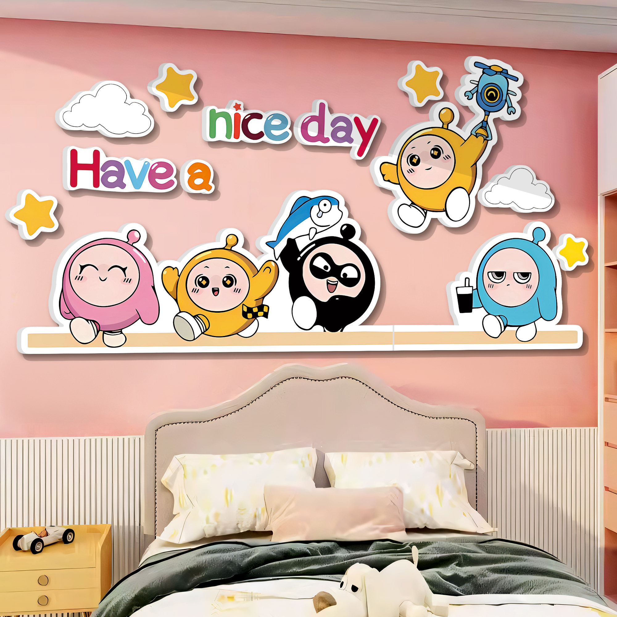 蛋仔派对儿童房间布置装饰男女孩卧室床头背景墙面贴纸壁画改造,家居饰品,软装墙贴,淘宝优惠券,粉丝福利购,淘宝优惠卷
