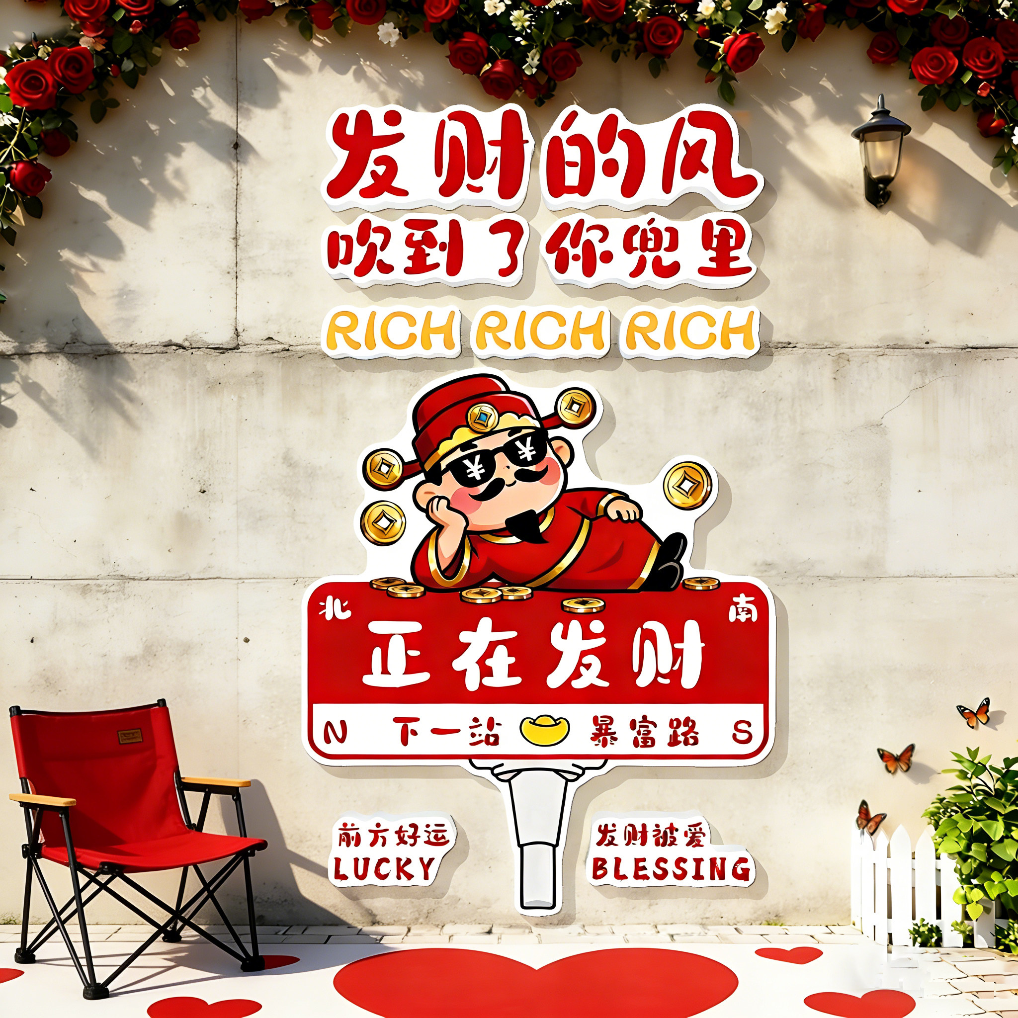 2026过马新年春节元旦装饰氛围布置网红打卡拍照区背景墙贴财神爷,家居饰品,文化墙贴,淘宝优惠券,粉丝福利购,淘宝优惠卷