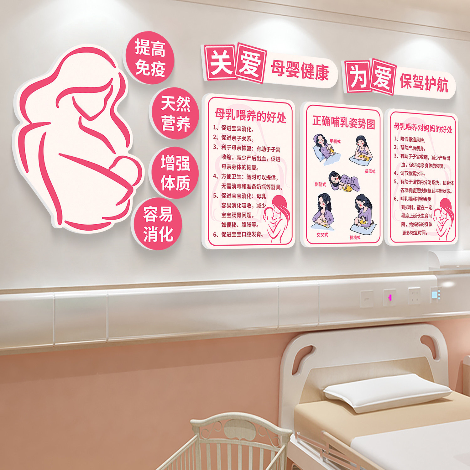 母婴室墙面装饰布置医院妇产科文化墙贴纸月子中心装饰画宣传海报