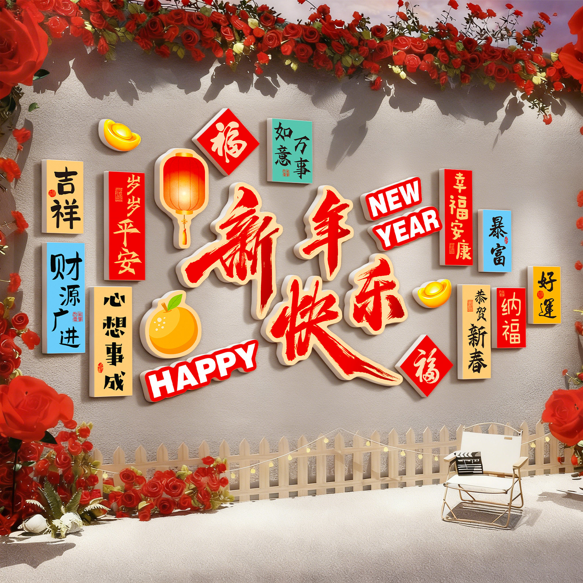 2026马新年氛围场景布置装饰餐饮店网红打卡拍照区布置形象背景墙,家居饰品,文化墙贴,淘宝优惠券,粉丝福利购,淘宝优惠卷