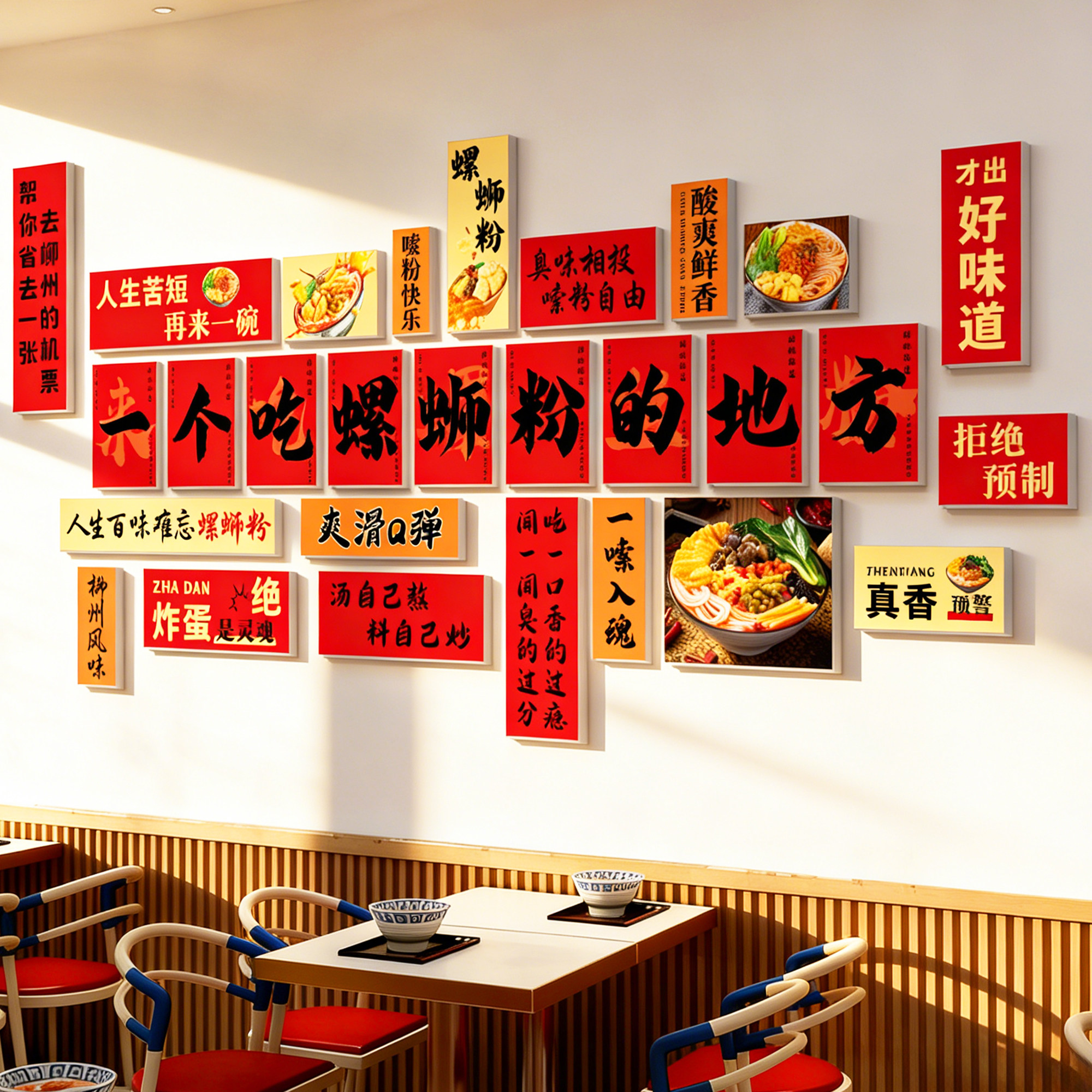 螺蛳粉店墙面装饰创意挂画米线面馆小吃餐饮店网红背景墙广告贴纸,家居饰品,文化墙贴,淘宝优惠券,粉丝福利购,淘宝优惠卷