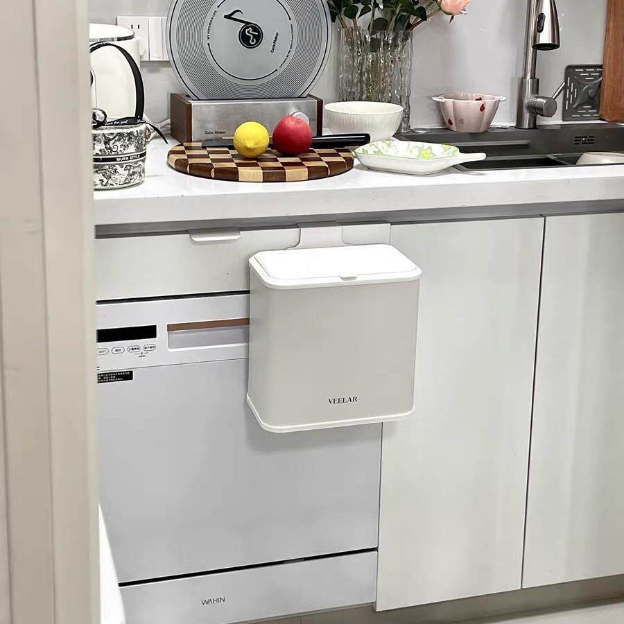 VEELAR厨房垃圾桶挂式家用2026新款免弯腰小号厨余带盖壁挂不锈钢