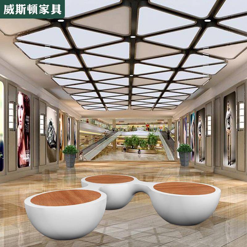 时尚创意玻璃钢座椅休闲椅连体圆形座椅户外休闲椅商场公共坐凳