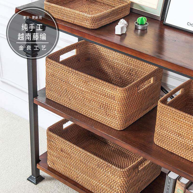 WBZ7长方形藤编收纳筐杂物筐放柜子越南藤条编织筐抽屉式美式置