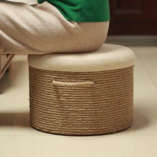 麻绳小凳子家用矮凳客厅板凳沙发凳仿古实木圆凳中式 脚踏凳换