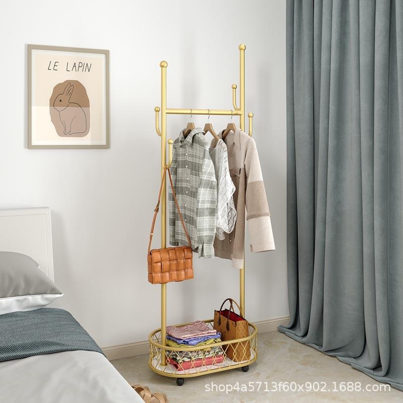 衣架落地卧室现代轻奢衣帽架网红挂衣架北欧置物架带轮移动架子