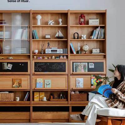 北欧实木书柜家用客厅满墙书柜卡座一体组合书房简约收纳储物柜