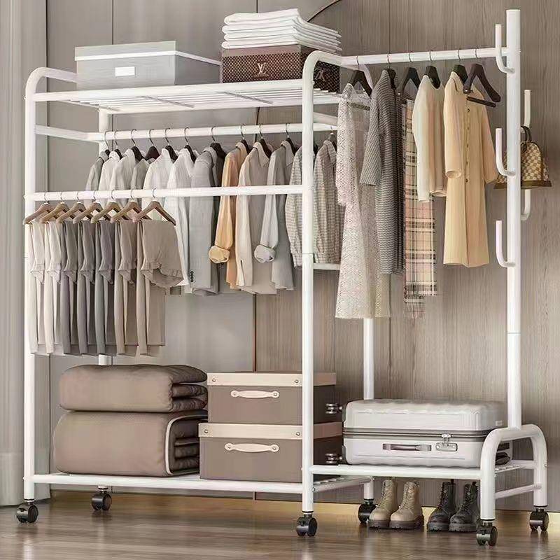 高颜值多功能晾衣架落地家用学生宿舍折叠卧室内晒阳台置物简易款