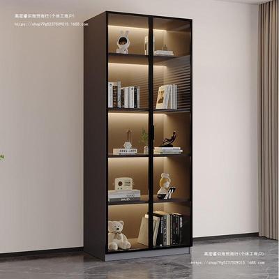 实木书柜一体家用客厅储物柜收纳柜整墙到顶组合玻璃门靠墙展示柜