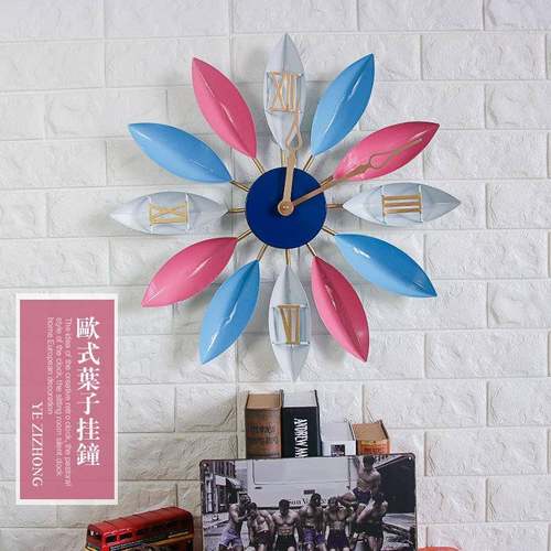 美式铁艺树叶挂钟壁挂创意客厅时钟家用壁钟挂表静音钟表装饰品