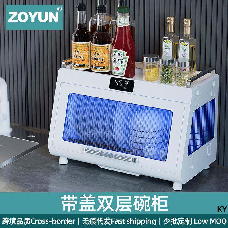 家用双层消毒碗柜餐具收纳盒大号带盖沥水碗架厨房防尘置物粘板架