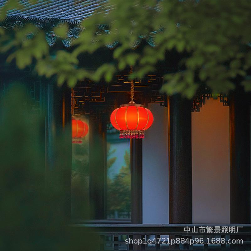 新中式新年别墅阳台大门口全铜灯笼大红喜庆门楼走廊过道防水吊灯
