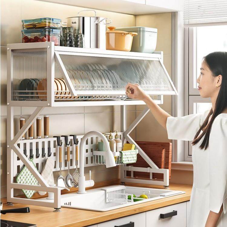 小包装防尘柜门上水槽架晾放碗碟沥水架厨房置物架带柜门收纳架子