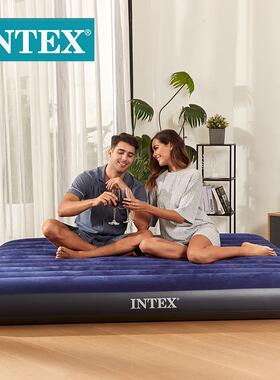 intex64759植绒充气床垫家用双人床单人户外便携午休床充气垫