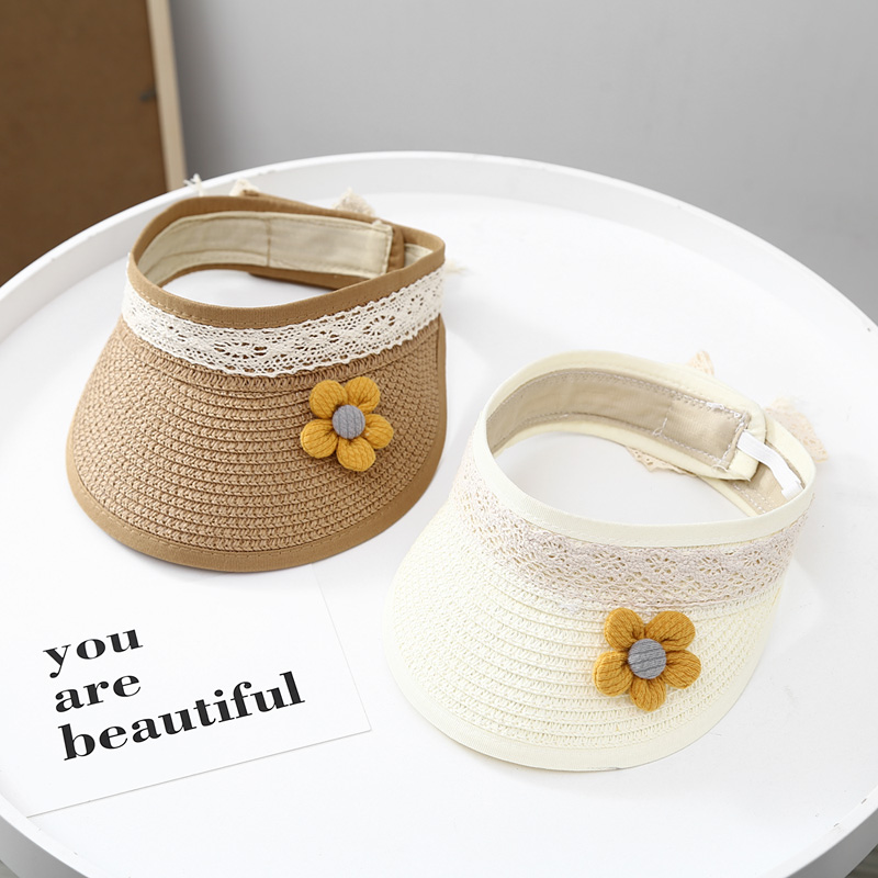 宝宝遮阳帽婴儿防晒帽儿童太阳帽夏季女童帽子花朵草帽小孩空顶帽