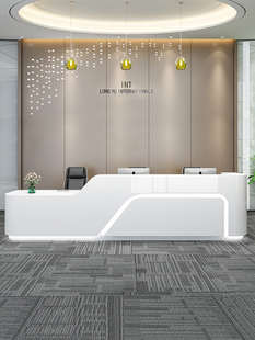 现货公司前台接待台简约现代白色烤漆办公桌吧台美容院柜台收银台