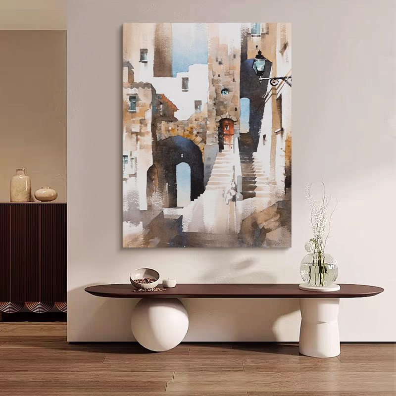 HW.piant原创手绘油画《光影诗行》侘寂风客厅卧室装饰玄关艺术画